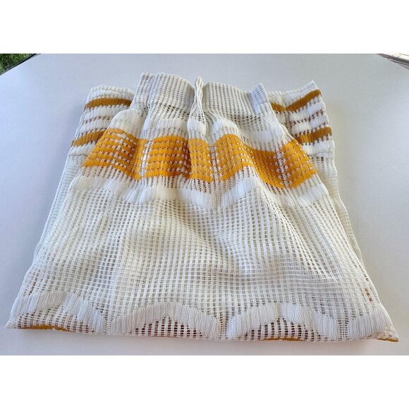 Vintage 1970s curtain, white, orange groovy wavy pattern, short single pleated - Picture 10 of 10